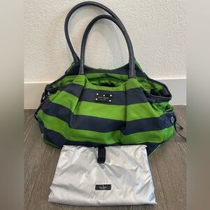 Kate Spade Green and Navy Blue Baby Bag with Nautical Stripes
